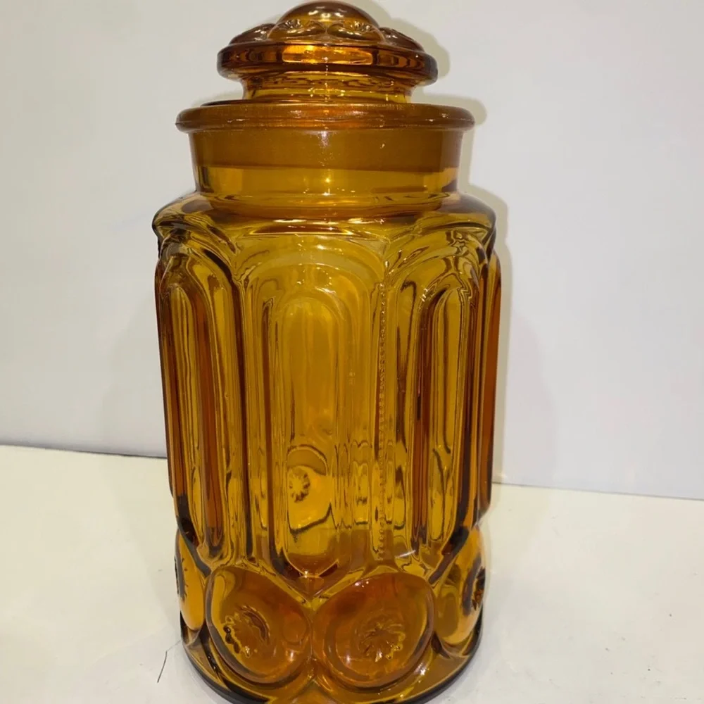 Vintage LE Smith Moon and Stars Amber Glass Canister 11”